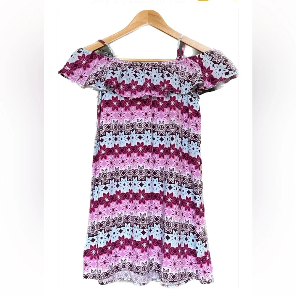 Gymboree Girls Floral Cold Shoulder Dress Size 10 Pink Purple Boho